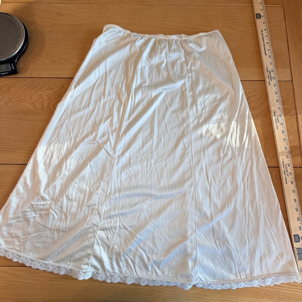 VTG Half Slip Skirt Women Large White Lace Trim Flowy Coquette Cottagecore
